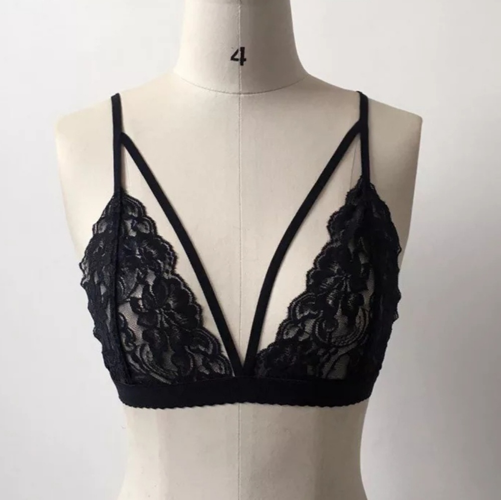 Strappy Bra Lace Bralette Adjustable Plunge - Picture 2 of 7